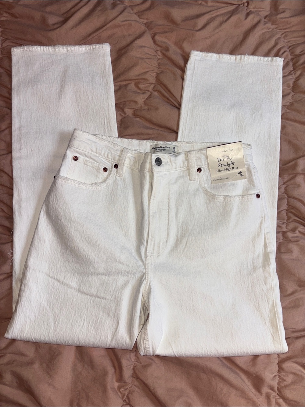 Abercrombie & Fitch White Ultra High-Rise Straight Jeans - Picture 3 of 6